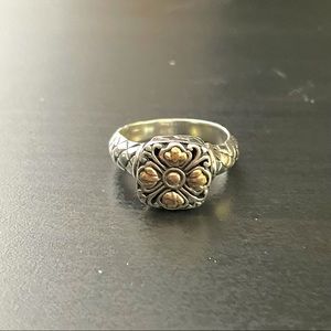 Bali-Style Square-Top Floral Ring with Yellow Gold